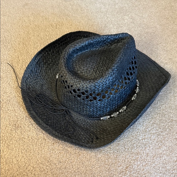 Black Straw Cowboy Hat with Silver Accents - Picture 3 of 3